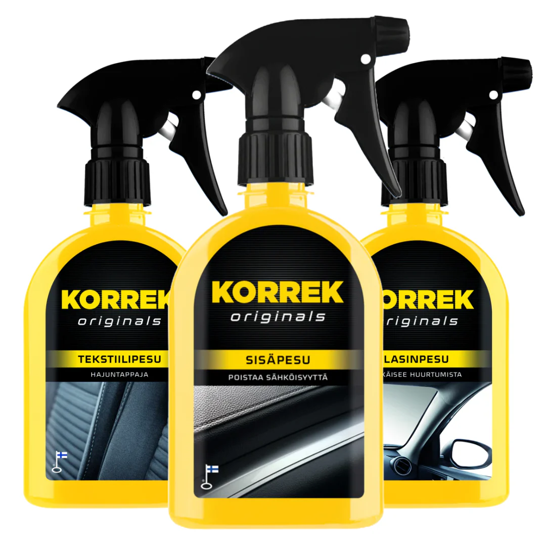 KORREK ORIGINALS Auton sisätilojen puhdistuspaketti – lasi-, kojelauta- ja tekstiilipinnoille
